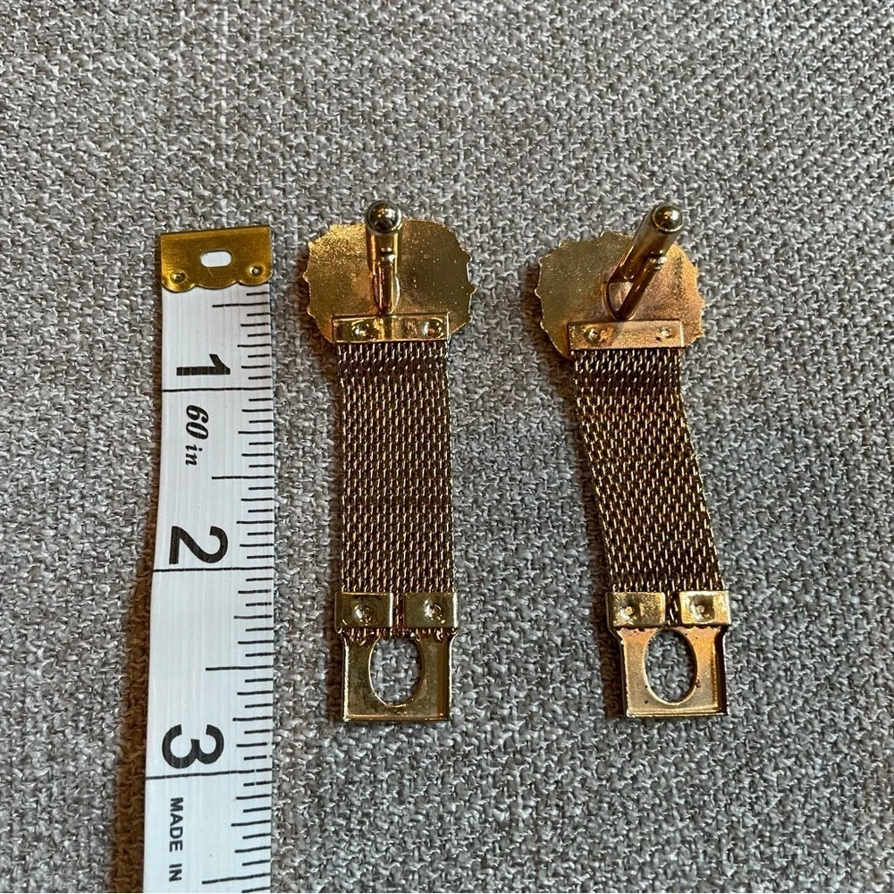 Vintage 70’s Diagonal Bead Design Stripe Gold Tone Mesh Wrap Around Cuff Links